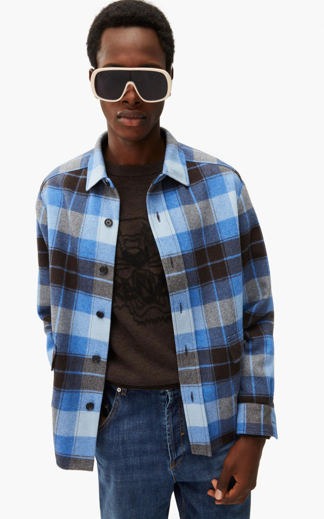 Camisa Kenzo Checked wool Hombre Azules HWG680741